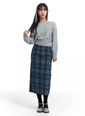 Wool-Like Mid Waist Plaid Maxi Skirt OJ405