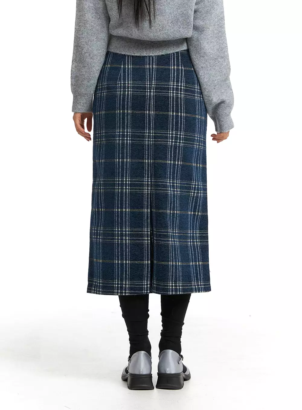 Wool-Like Mid Waist Plaid Maxi Skirt OJ405