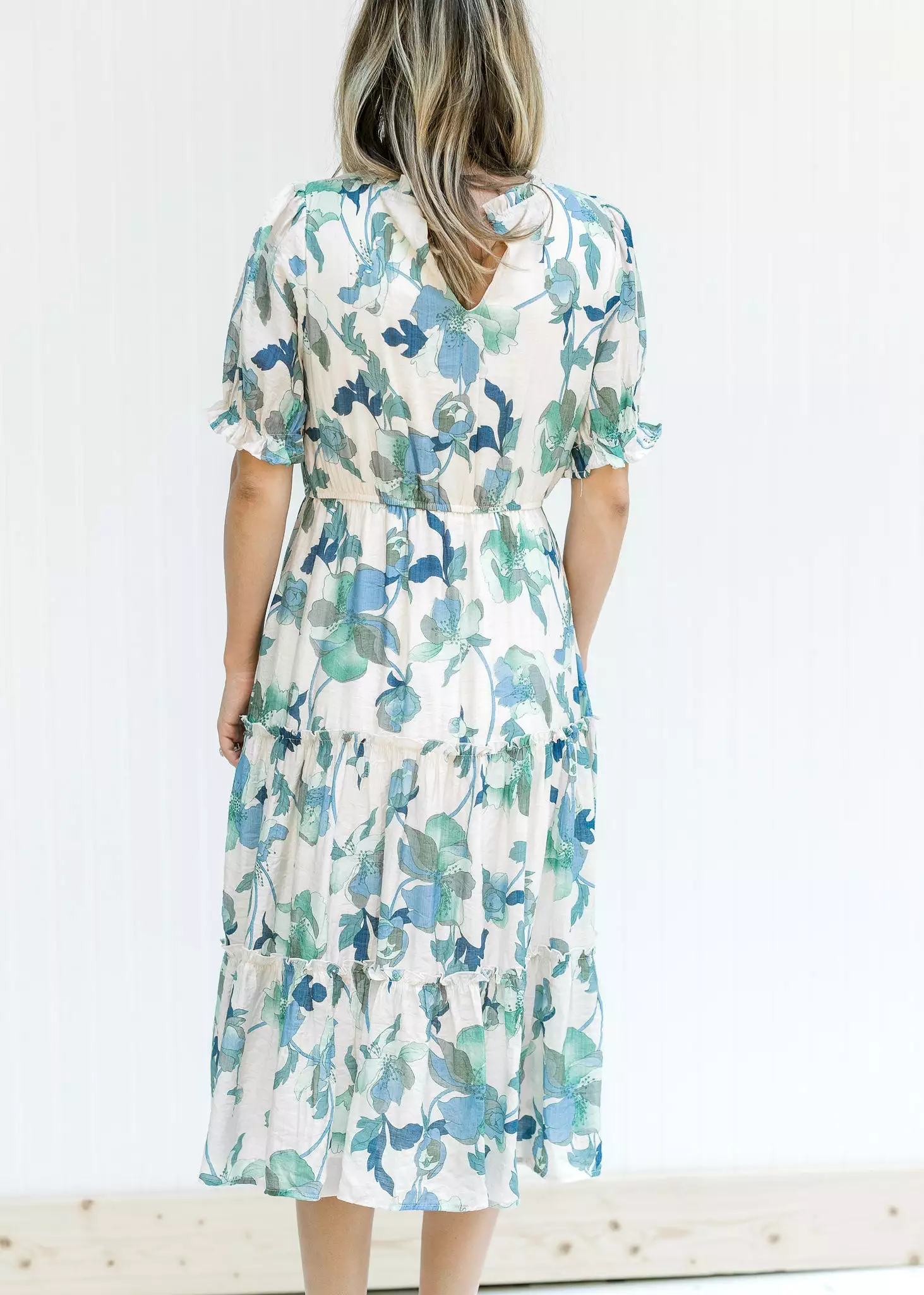 X Blue, Green Cream Floral Midi