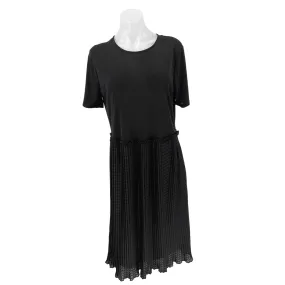 Zara Black Short Sleeve Flowy Pleated Round Neck Ruffle Midi T Shirt Dress Sz L