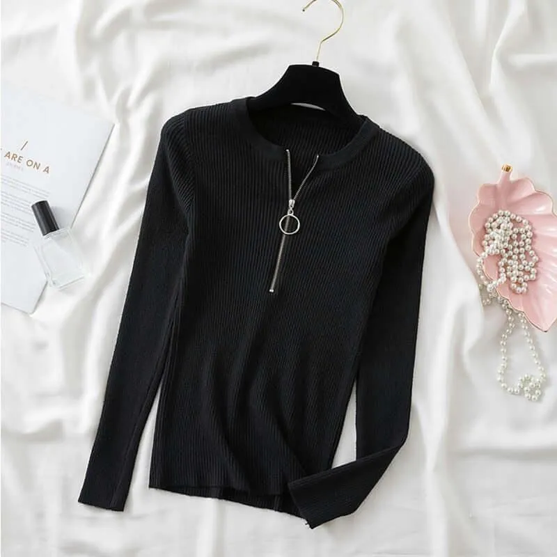 Zipper Mock Neck Sweater